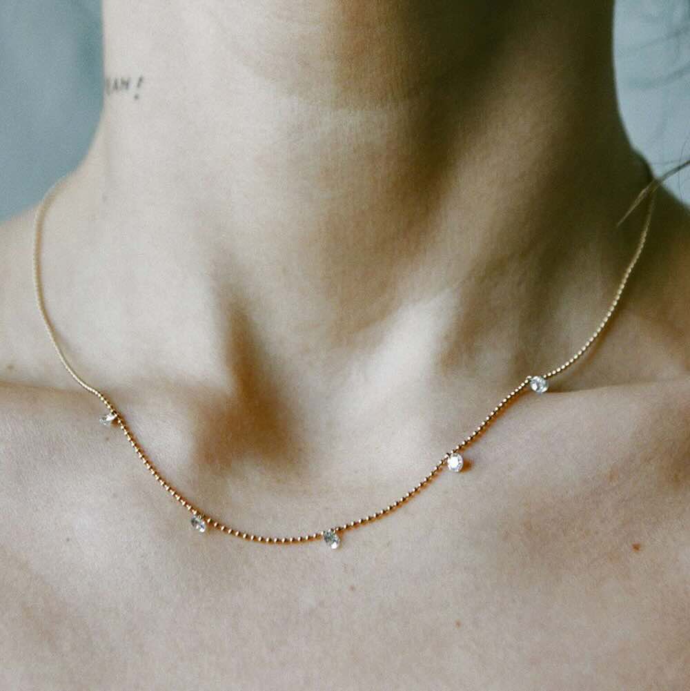 Floating Diamond Necklace – Ball Chain – EMBLM Fine Jewelry