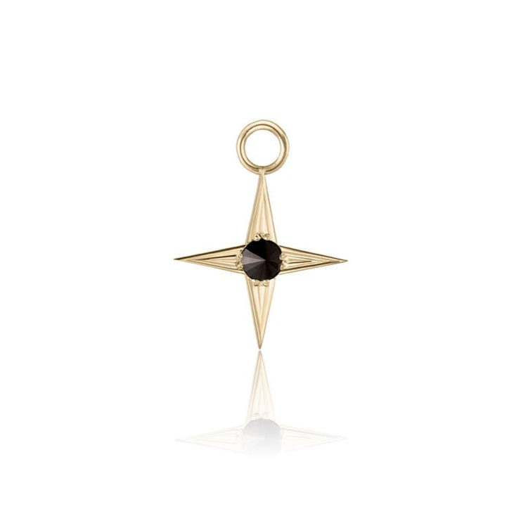 Gold star-shaped pendant with a black inverted diamond on a white background