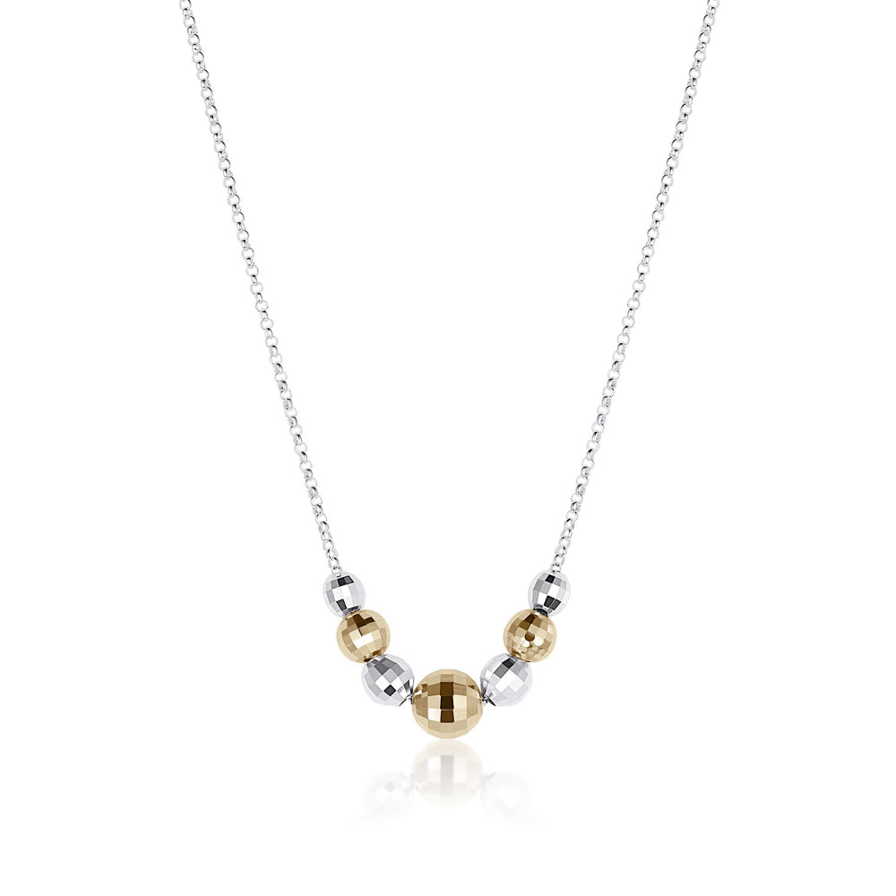 Necklace with gold and silver beads on a white background