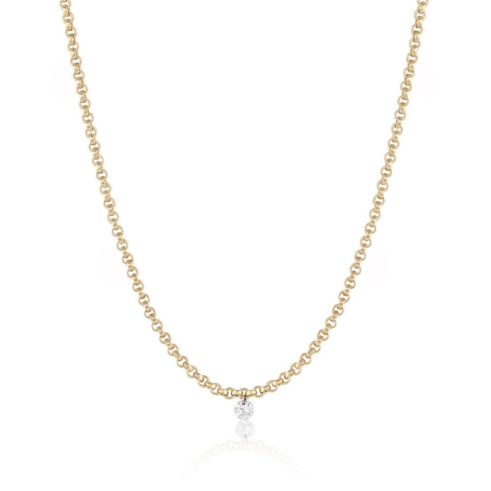 Single Floating Diamond Necklace – Rolo Chain – EMBLM Fine Jewelry