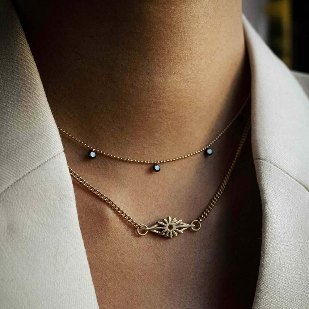 Triple Floating Black Diamond Necklace – Ball Chain – EMBLM Fine Jewelry