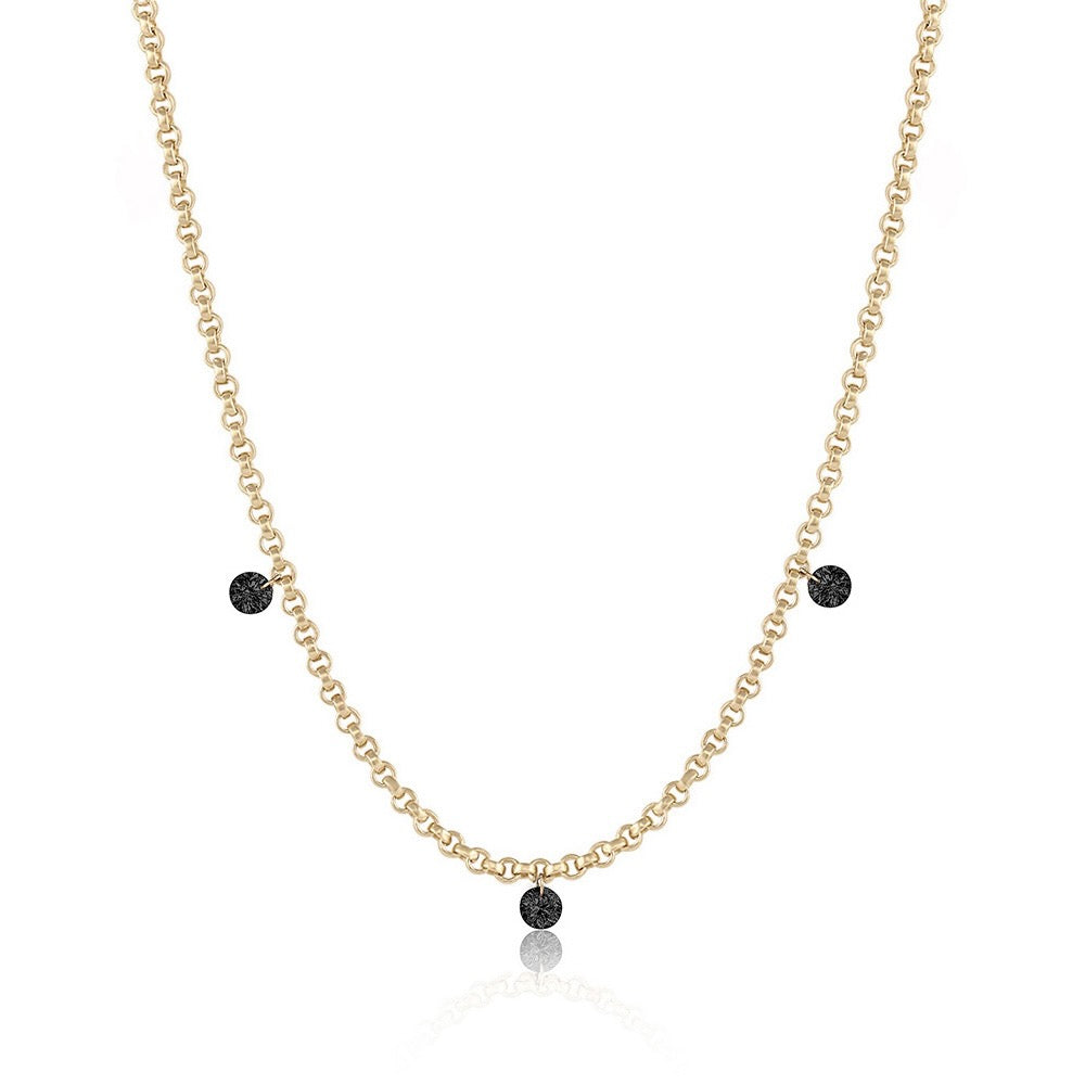 Triple Floating Black Diamond Necklace – Rolo Chain – EMBLM Fine Jewelry