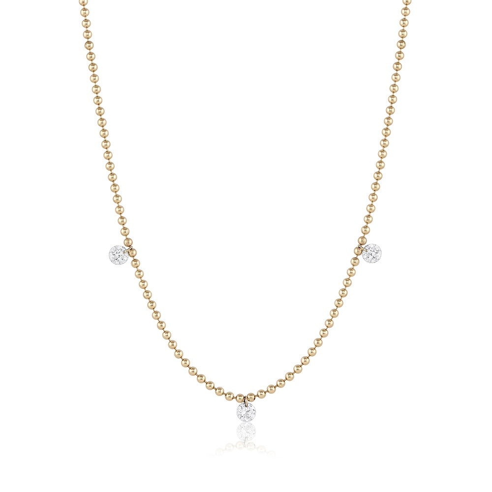 Triple Floating Diamond Necklace – Ball Chain – EMBLM Fine Jewelry