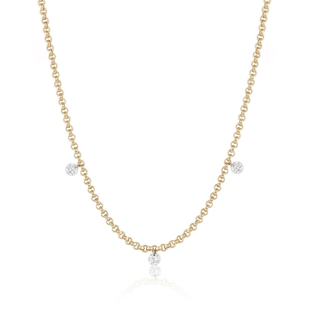 Triple Floating Diamond Necklace – Rolo Chain – EMBLM Fine Jewelry